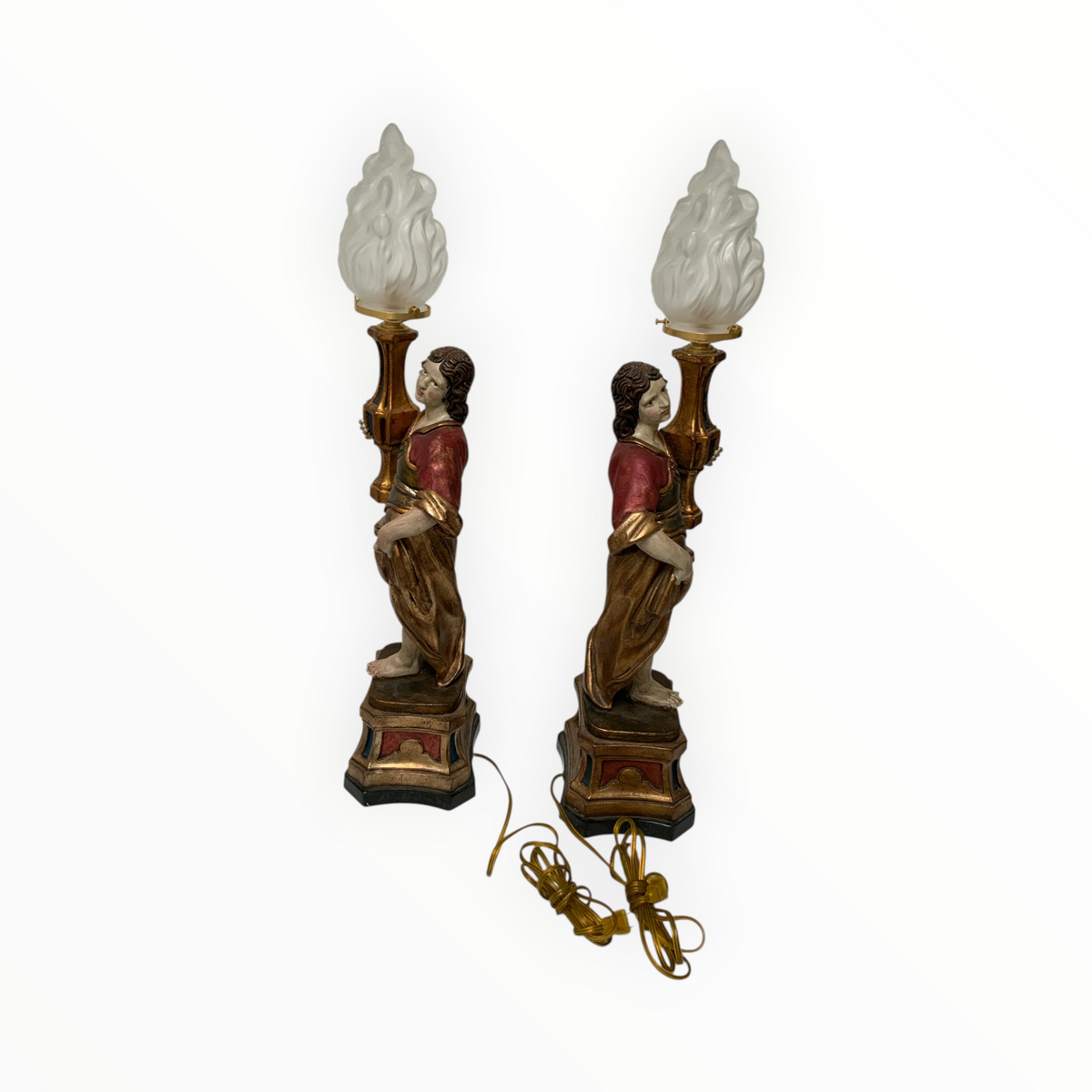 Vintage Pair of Maitland-Smith Italian Baroque Style Figural Table Lamps Italy 1980s-1990s