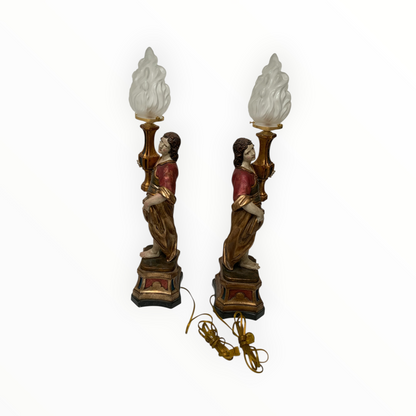 Vintage Pair of Maitland-Smith Italian Baroque Style Figural Table Lamps Italy 1980s-1990s