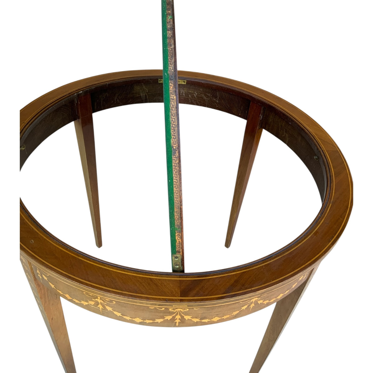 Antique Rare English Sheraton Revival Mahogany & Marquetry Circular Pivoting-Center Games Table 19th Century