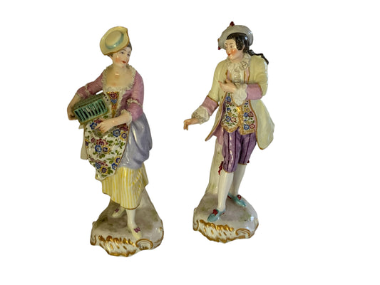 Fine Pair of Antique Meissen First-Quality Porcelain Rococo Figurines Made in Germany c. 1860-1890