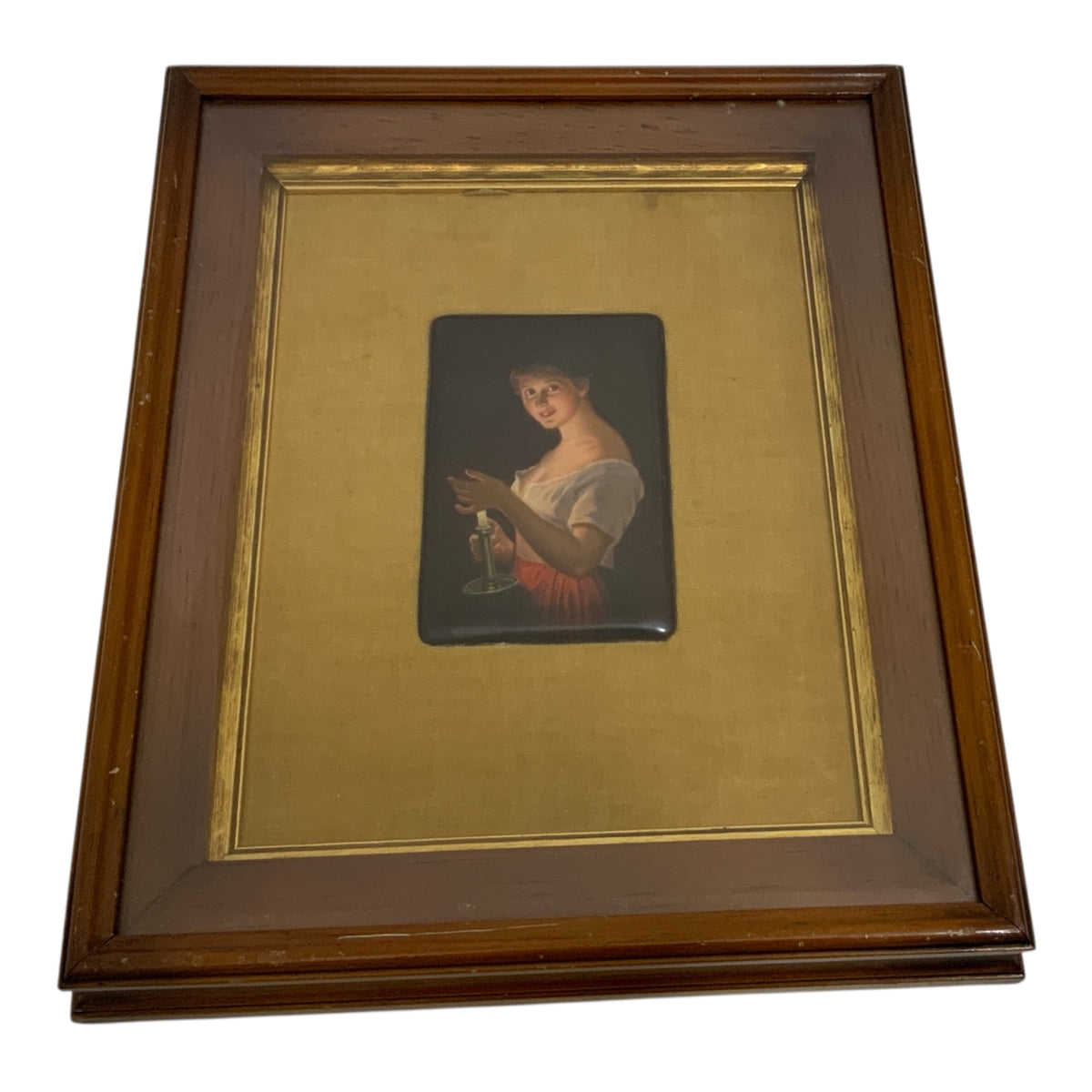 Antique German Gute Nacht Porcelain Portrait Miniature Plaque After Georg Hom c. 1900
