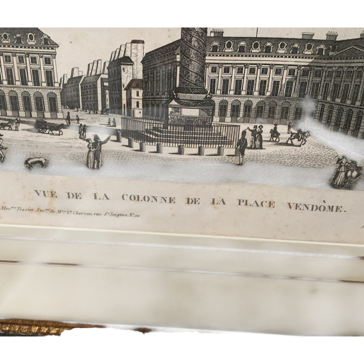 Pair of 19th C. French Architectural Engravings of Place Vendôme Custom Framed by J. Pocker & Son, NYC