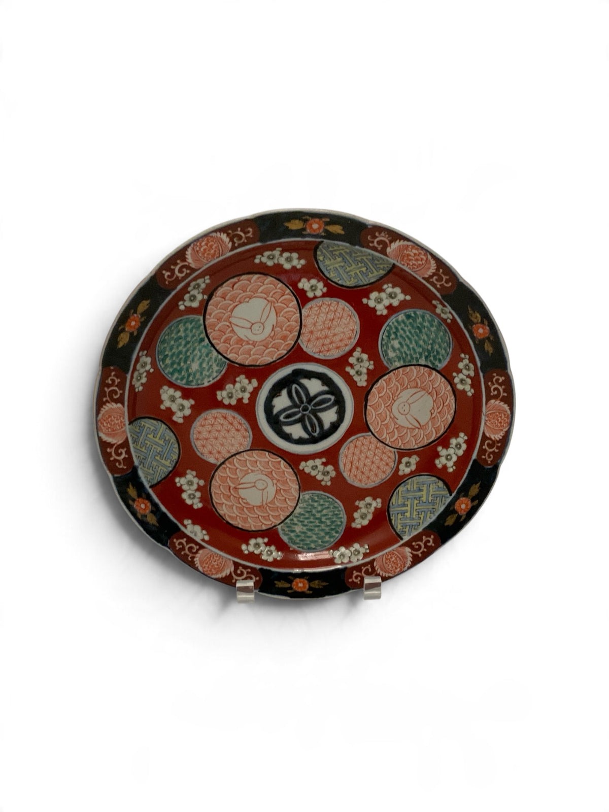 Antique Japanese Meiji Imari Porcelain Charger with Raised Enamel Flowers, c. 1880–1912