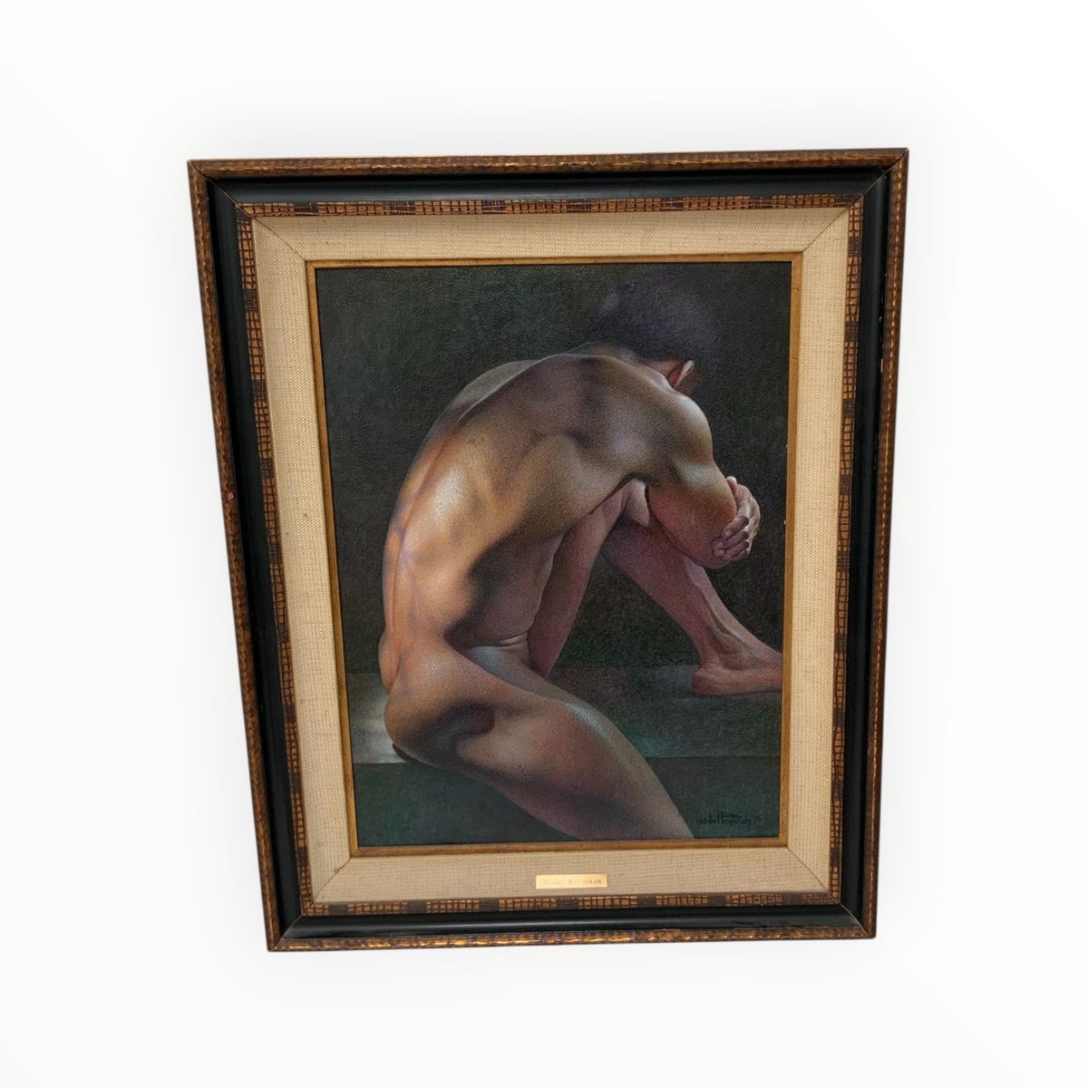 Wade Reynolds (1929-2011) Kneeling Male Nude Oil on Canvas USA 1976