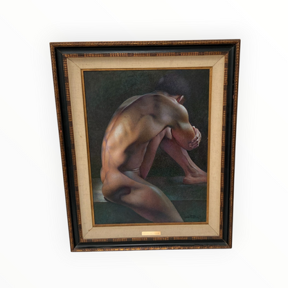 Wade Reynolds (1929-2011) Kneeling Male Nude Oil on Canvas USA 1976