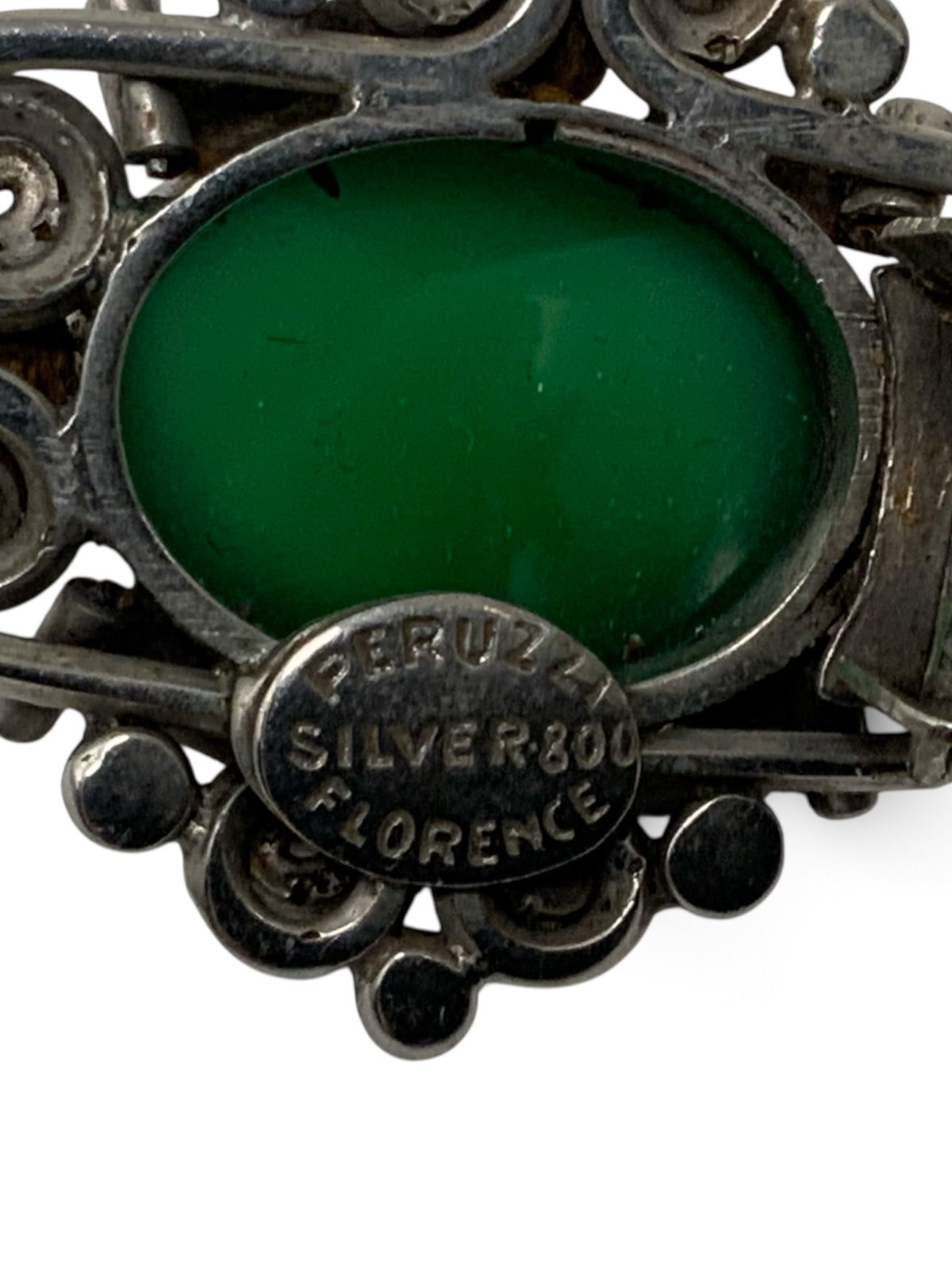 Antique Fratelli Peruzzi Florence 800 Silver Green Onyx Jewelry Suite Bracelet Earrings Ring Italy c. 1920s-1930s