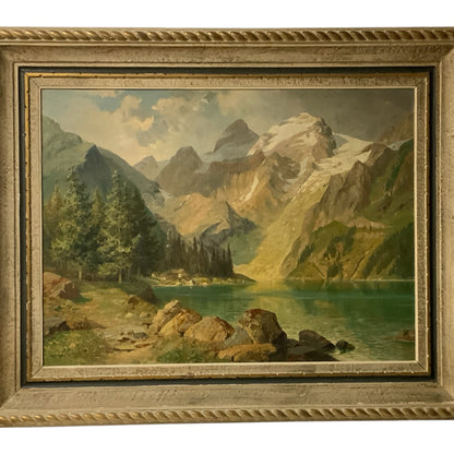 Alois Arnegger (Austrian, 1879–1963) Large Alpine Lake Oil on Canvas c. 1935–1950s