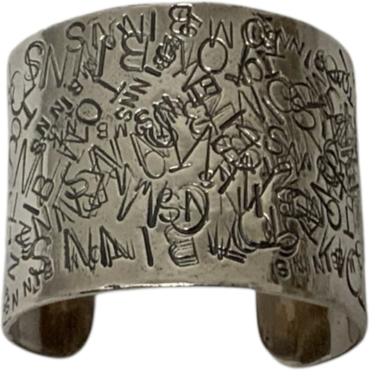 Attributed to Tom Binns Sterling Silver Abstract Typography Wide Cuff Bracelet TB .925 103g USA c. 2000s