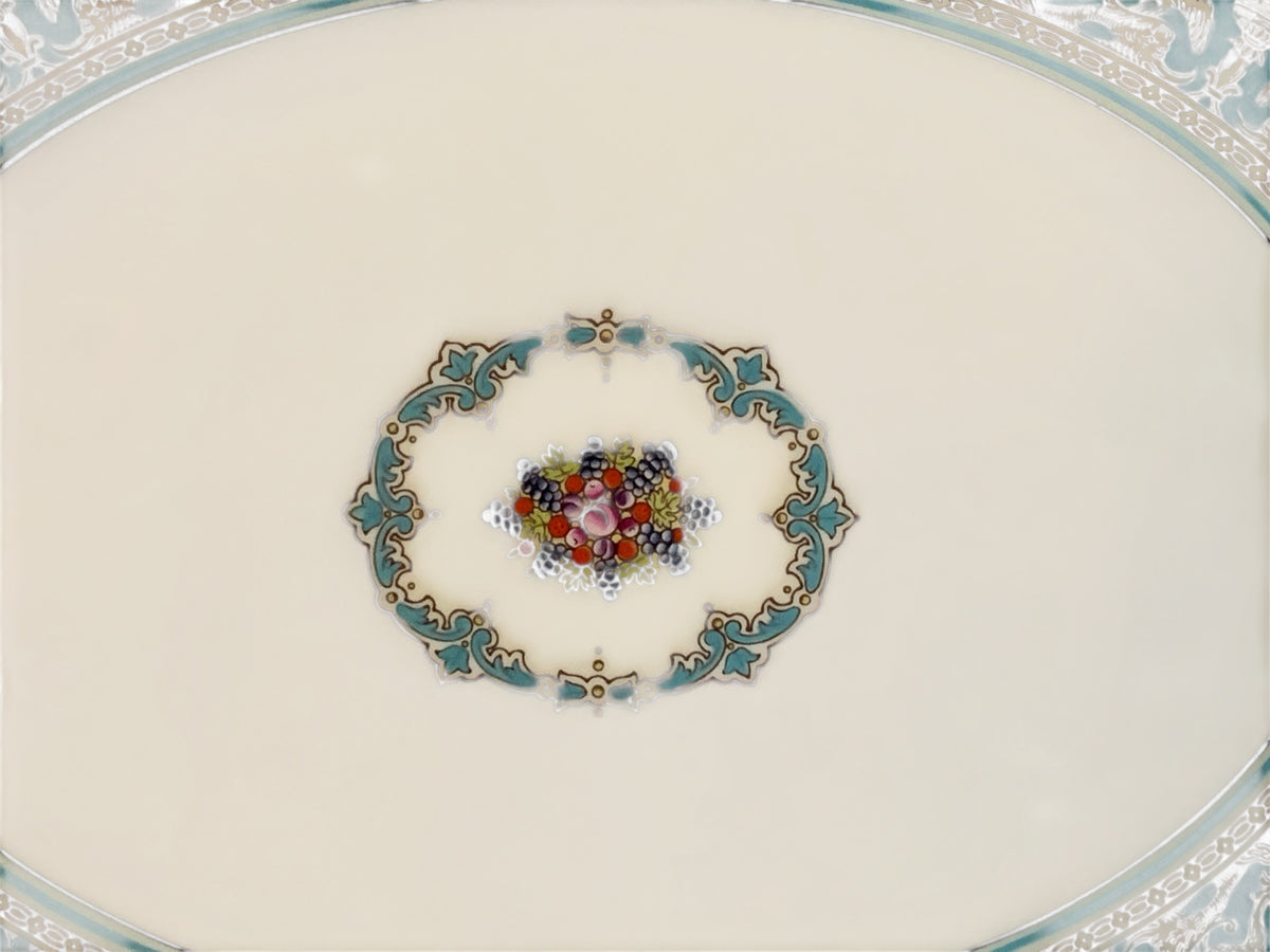 Vintage Wedgwood Florentine Turquoise 15.5” Oval Serving Platter W2714 Fruit Center England 1970s-1980s