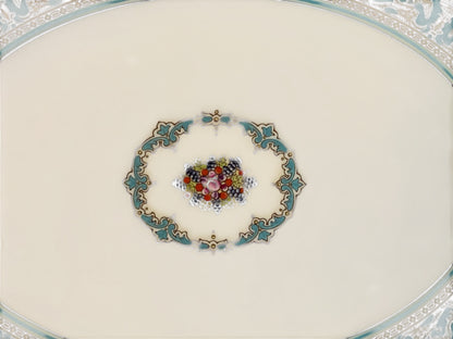 Vintage Wedgwood Florentine Turquoise 15.5” Oval Serving Platter W2714 Fruit Center England 1970s-1980s