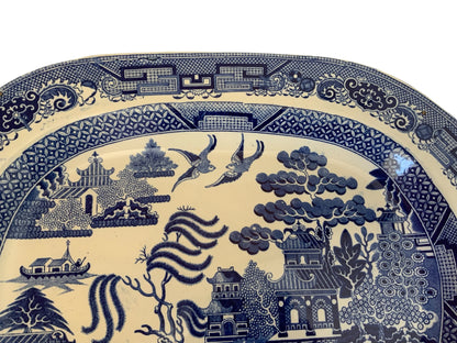Antique Massive 19.5" Blue Willow Turkey Platter Unmarked Staffordshire English Transferware Flawless England 1830–1860