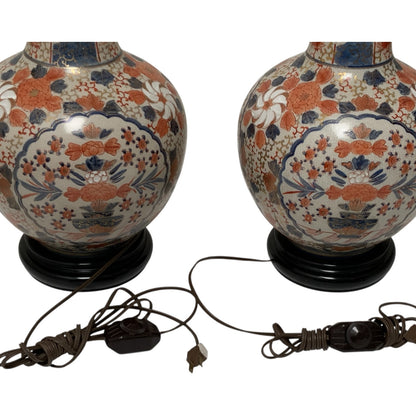 Fine Pair of Antique Japanese Imari Porcelain Baluster Vase Table Lamps Late Meiji Taisho Period, c. 1900–1920s