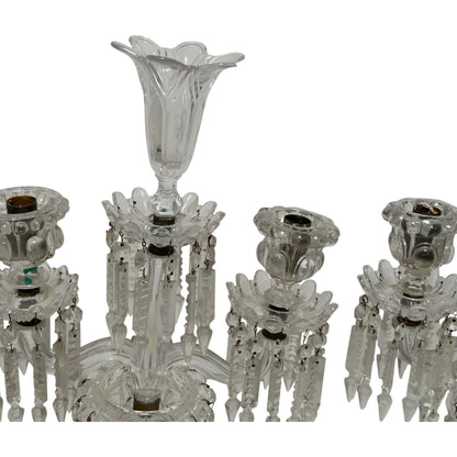 Vintage Pair 14" Modular Crystal 3-Light Candelabras Threaded European Lead Crystal Complete with Prisms