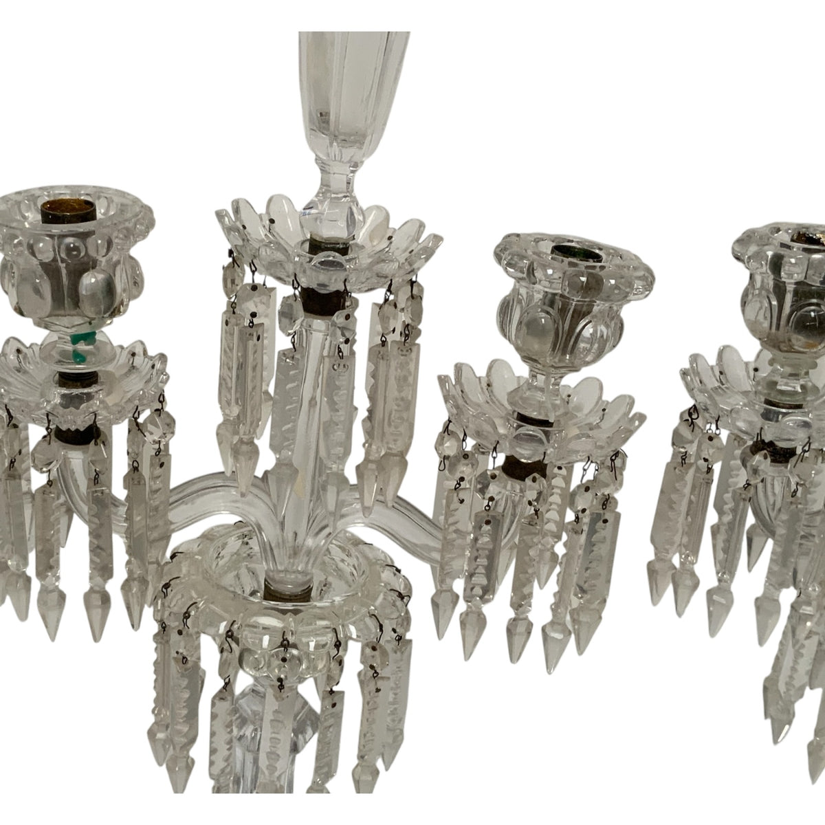 Vintage Pair 14" Modular Crystal 3-Light Candelabras Threaded European Lead Crystal Complete with Prisms