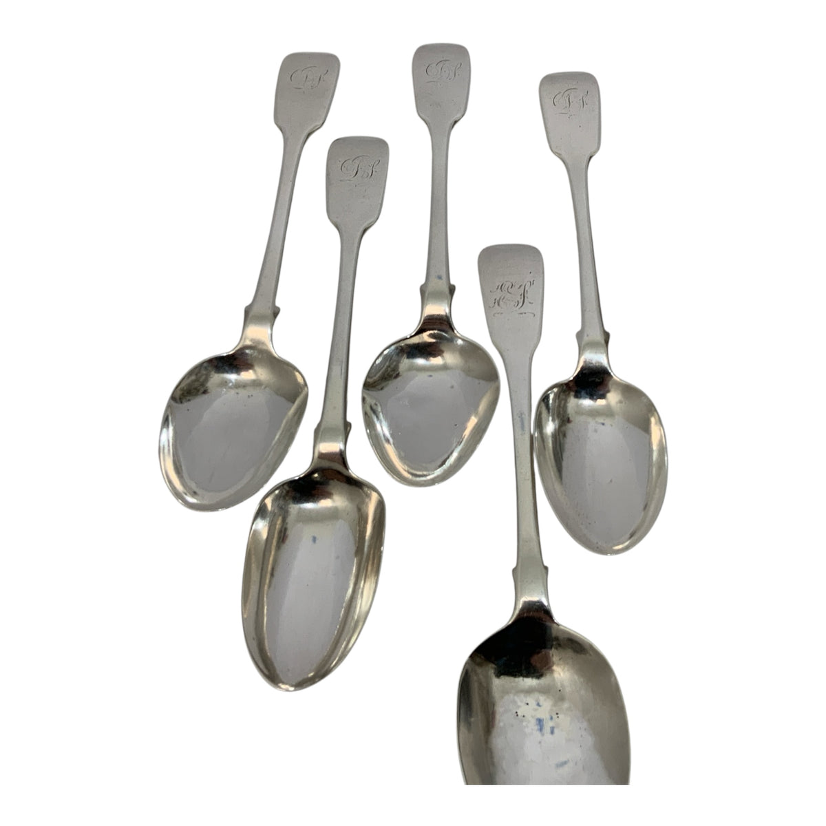 Set of 5 Antique English Georgian Sterling Silver Fiddle Pattern Spoons – Monogrammed