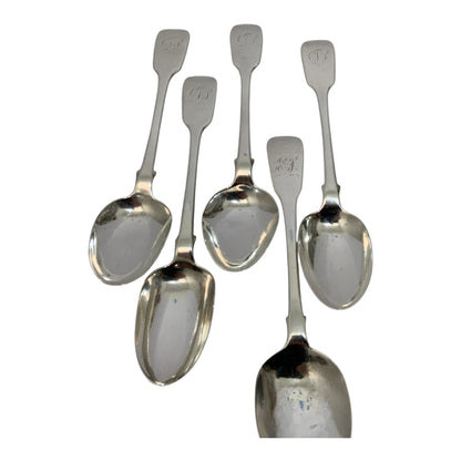 Set of 5 Antique English Georgian Sterling Silver Fiddle Pattern Spoons – Monogrammed