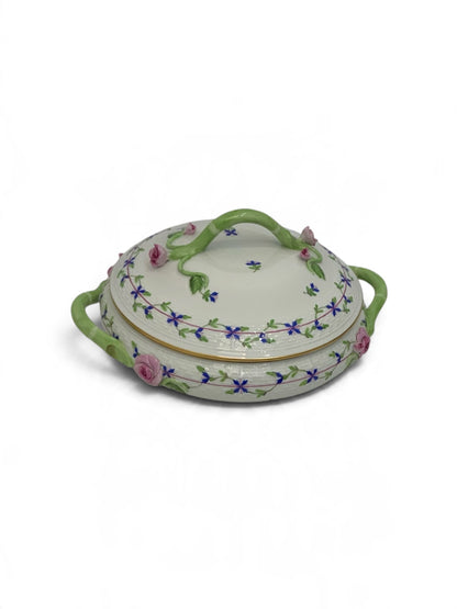 Vintage Herend Hungary Blue Garland PBG Round Covered Vegetable Dish Form 86 c. 1980s