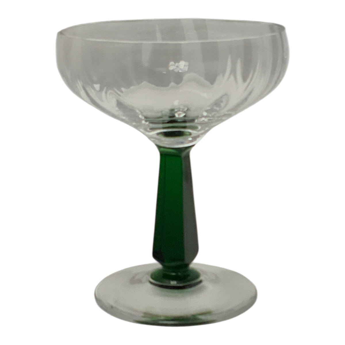MCM Bryce Holiday Green Stem Champagne Tall Sherbet Glasses Set of 14 USA c. 1950s-1960s Mid Century Modern