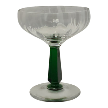 MCM Bryce Holiday Green Stem Champagne Tall Sherbet Glasses Set of 14 USA c. 1950s-1960s Mid Century Modern