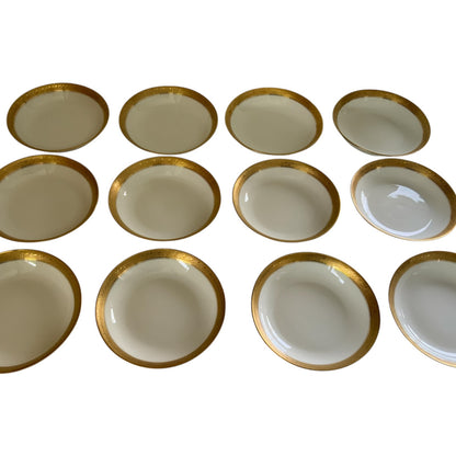 12pc Antique GDA Limoges France Fruit/Berry Bowls White w/Gold Etched Rim Parmelee-Dohrmann c.1901 - 1941