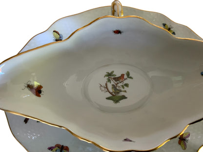Herend Rothschild Bird Large Attached Gravy Boat Server Porcelain 222/RO Made in Hungary