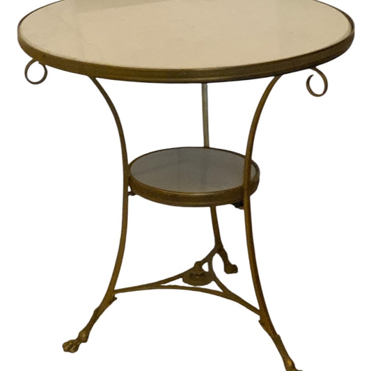 Vintage Hollywood Regency French Style Gilt Bronze & White Marble Gueridon Table Manner of Maison Jansen 26” Round 1960s-1980s