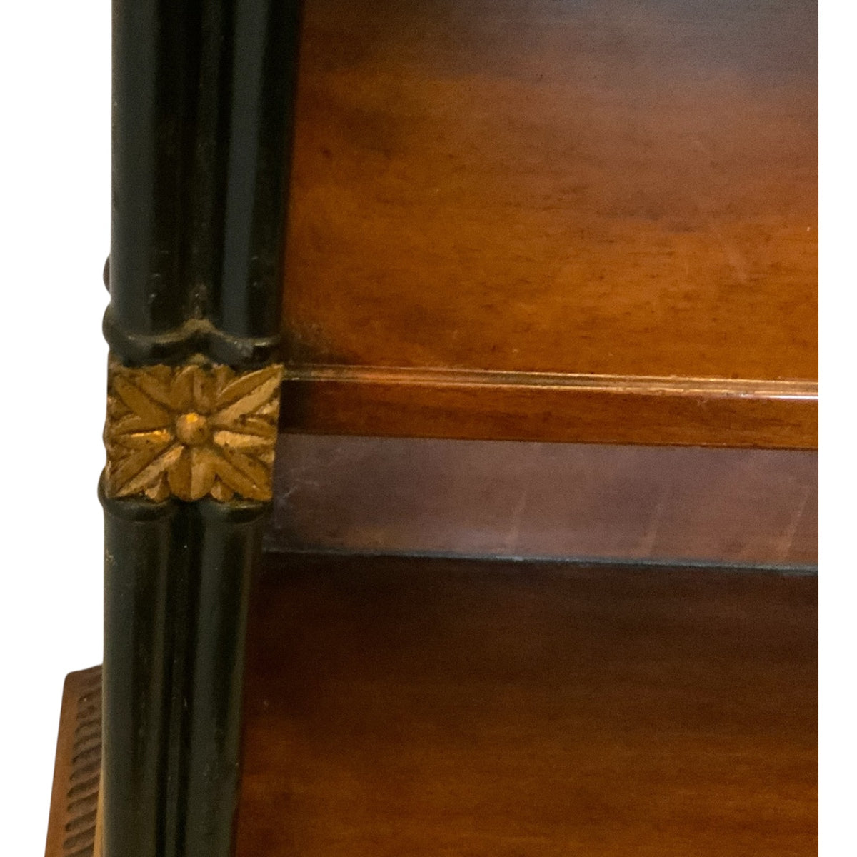 Vintage John-Richard Regency Chinese Chippendale Mahogany Open Bookcase with Fretwork & Gilt Accents USA 1990s-2000s
