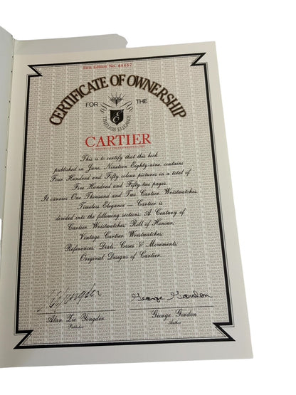 First Edition Cartier Wristwatches Book, with Certificate of Ownership