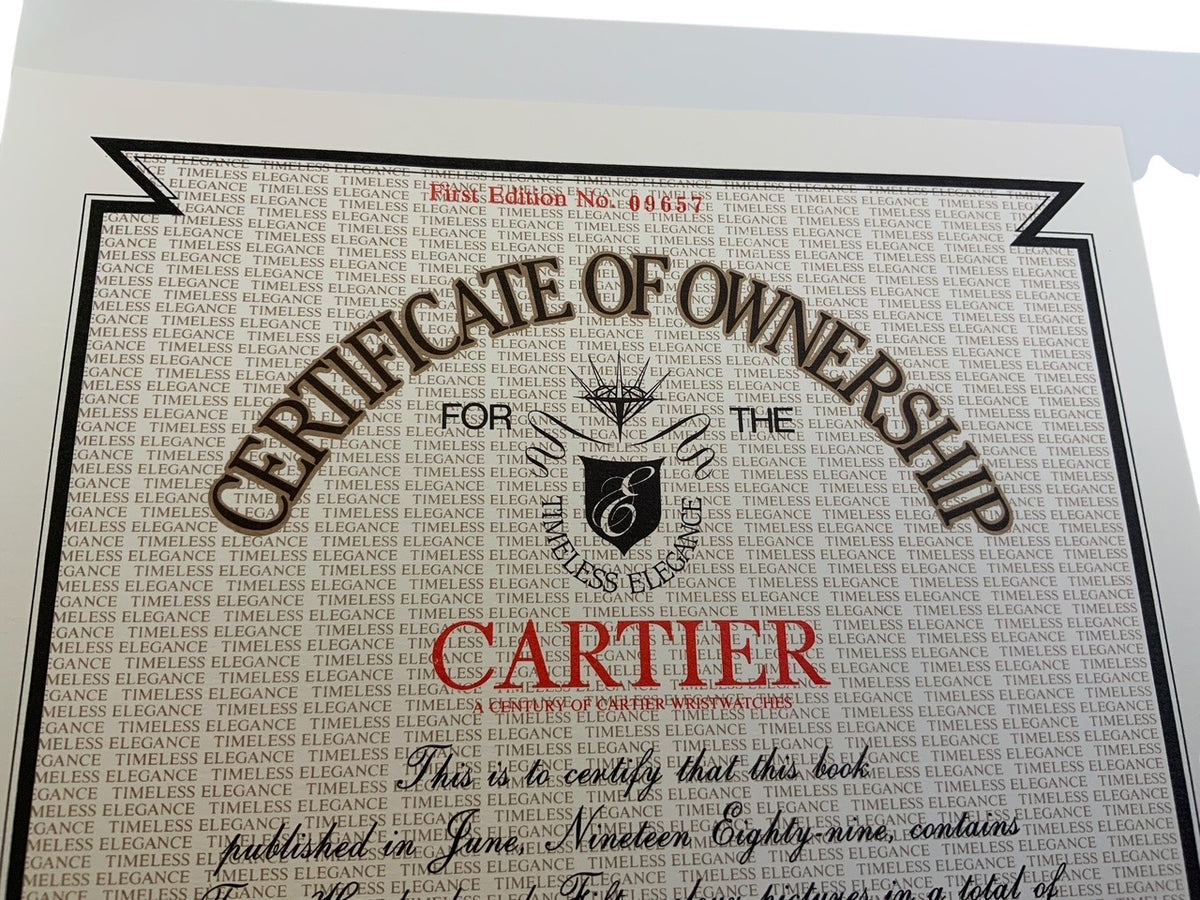 First Edition Cartier Wristwatches Book, with Certificate of Ownership