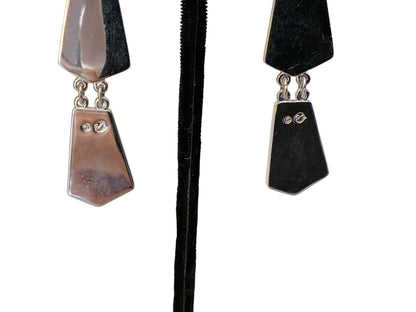 SWAROVSKI Signed Large Silver And Purple Modern Runway Dangle Clip Earrings Austria 1990s