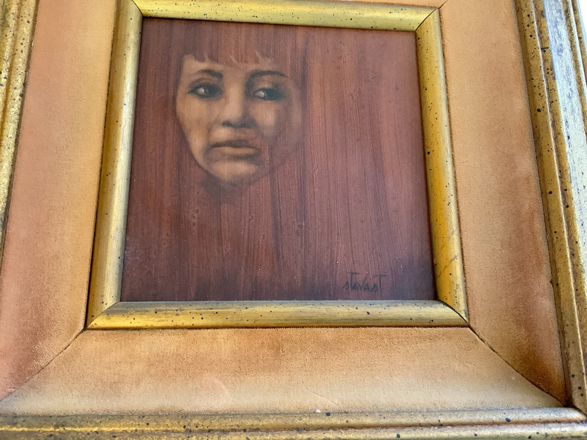 Vintage Stephen Stavast Early Figurative Portrait of a Woman Original Painting USA c. 1970s