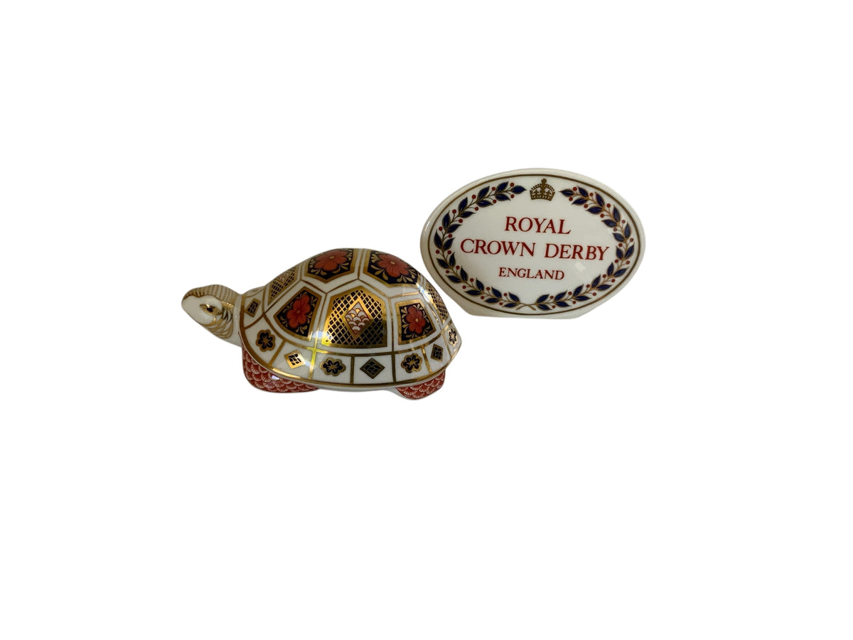 Vintage 1986 Royal Crown Derby Turtle Paperweight Imari English Bone China