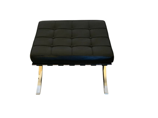 Naos La Casa Animata Black Leather Ottoman on Chrome Frame Italy 1998
