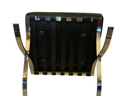 Naos La Casa Animata Black Leather Ottoman on Chrome Frame Italy 1998
