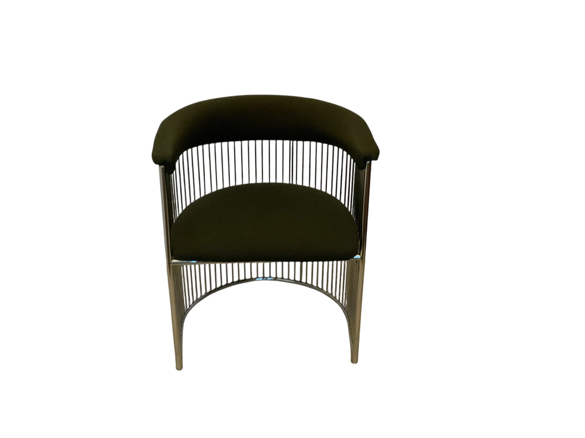 MCM Vintage Club Barrel Chrome Chair w/Green Fabric Made in USA 1960s-1970s