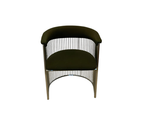 MCM Vintage Club Barrel Chrome Chair w/Green Fabric Made in USA 1960s-1970s
