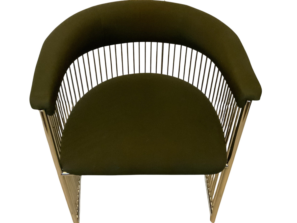MCM Vintage Club Barrel Chrome Chair w/Green Fabric Made in USA 1960s-1970s