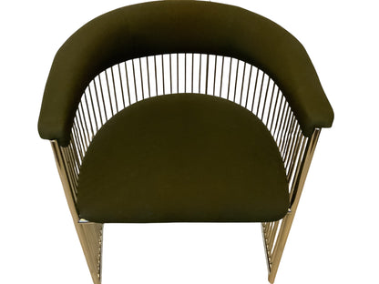 MCM Vintage Club Barrel Chrome Chair w/Green Fabric Made in USA 1960s-1970s