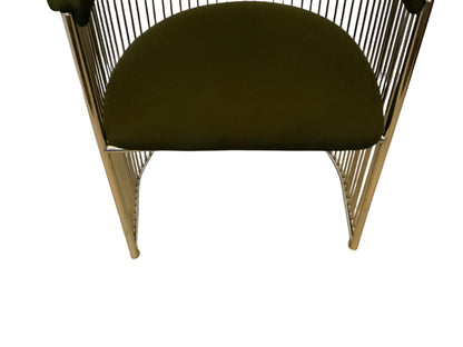 MCM Vintage Club Barrel Chrome Chair w/Green Fabric Made in USA 1960s-1970s