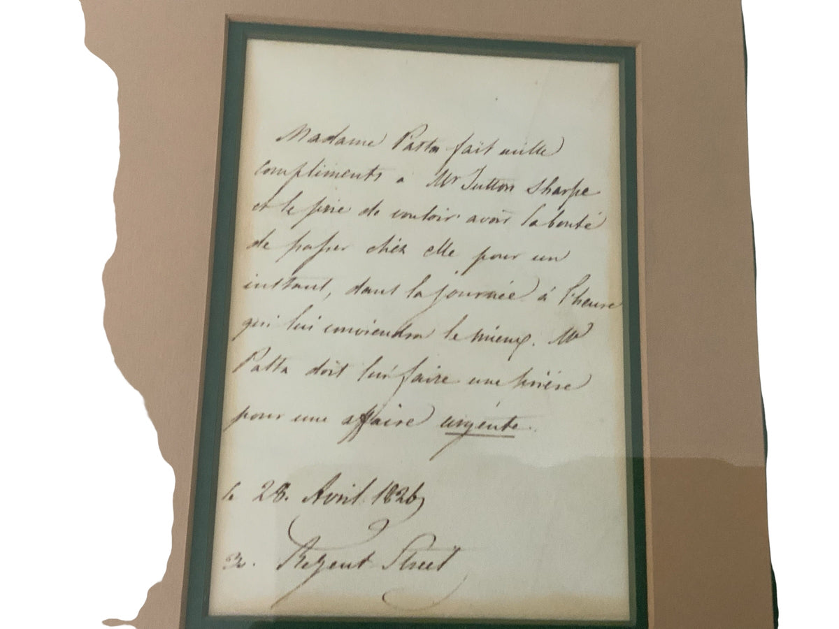 Antique Guiditta Pasta (1797-1865) Framed Set Portrait & Handwritten Letter 1829