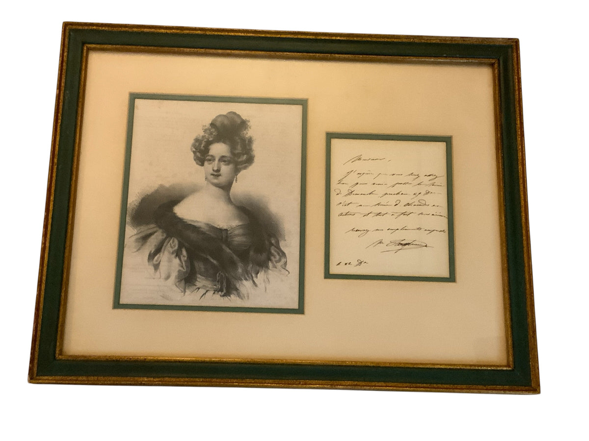 Antique Marie Taglioni (1804-1884) Framed Set Portrait & Handwritten Letter 1870s