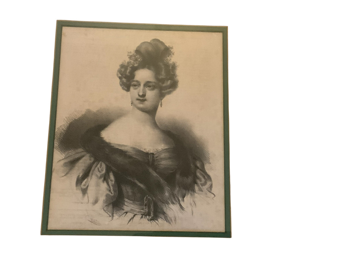 Antique Marie Taglioni (1804-1884) Framed Set Portrait & Handwritten Letter 1870s