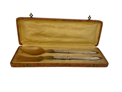 Antique French Bazin & Cie Paris .950 Silver Salad Serving Spoon & Fork Set France c. 1900