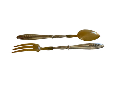 Antique French Bazin & Cie Paris .950 Silver Salad Serving Spoon & Fork Set France c. 1900