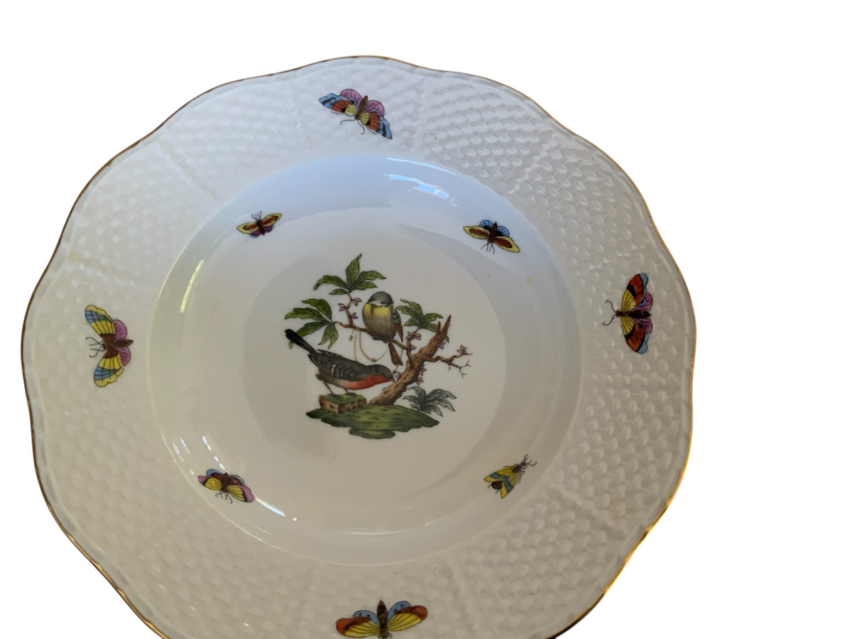 Herend Rothschild Bird Complete Set of 12 8" Soup Plate Porcelain 504/RO Made in Hungary