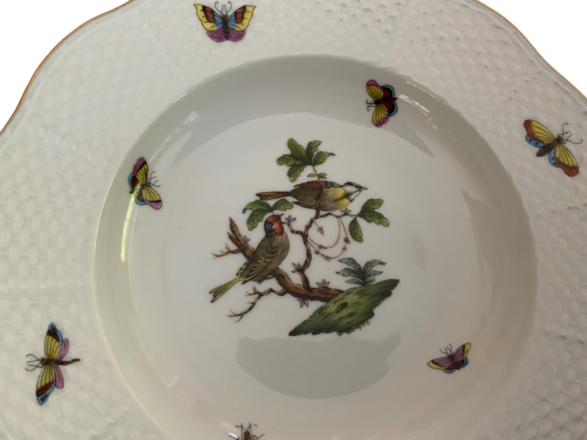 Herend Rothschild Bird Complete Set of 12 8" Soup Plate Porcelain 504/RO Made in Hungary
