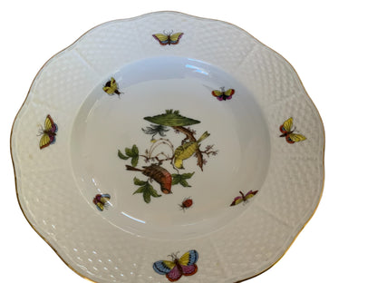 Herend Rothschild Bird Complete Set of 12 8" Soup Plate Porcelain 504/RO Made in Hungary