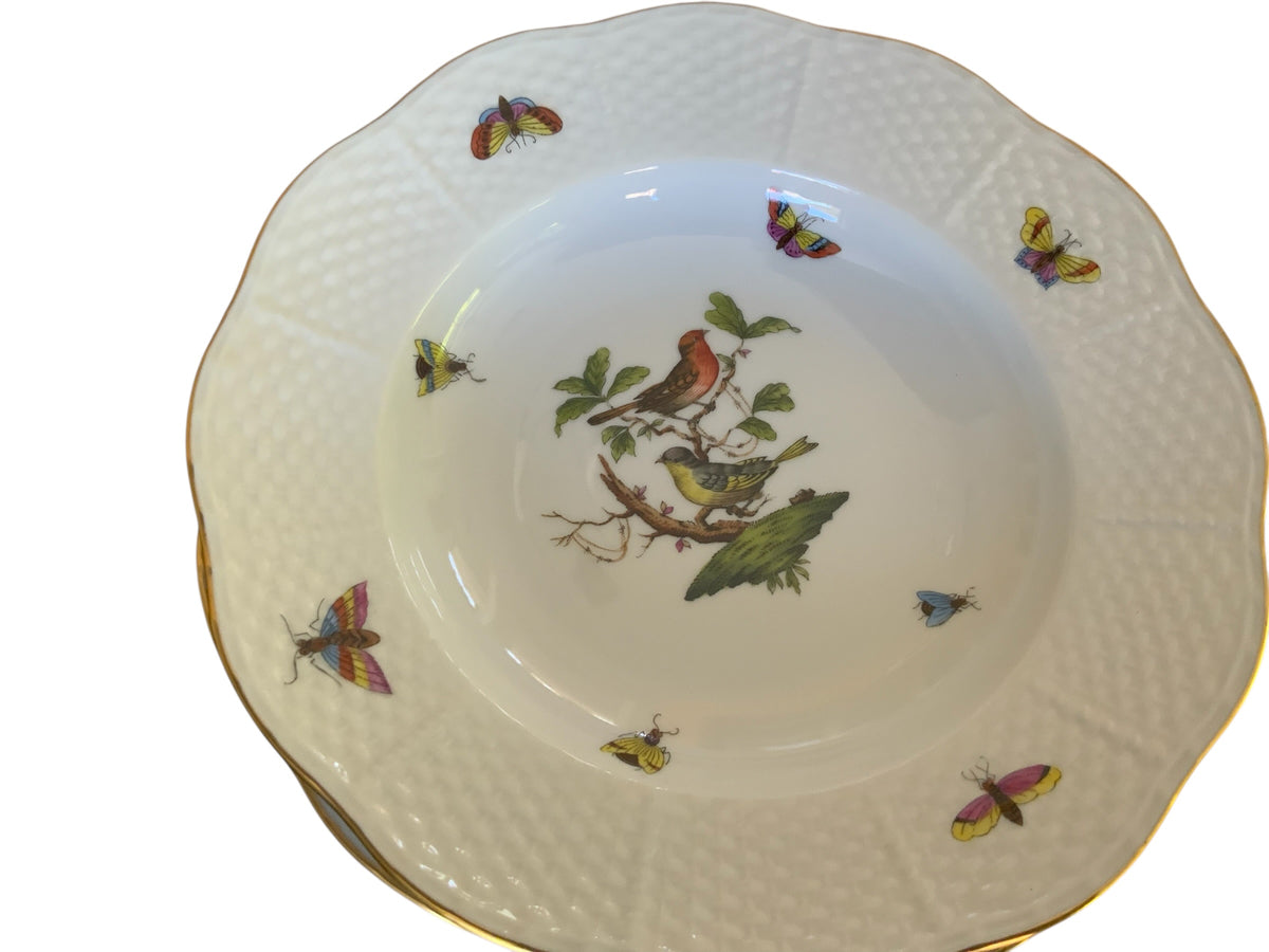 Herend Rothschild Bird Complete Set of 12 8" Soup Plate Porcelain 504/RO Made in Hungary