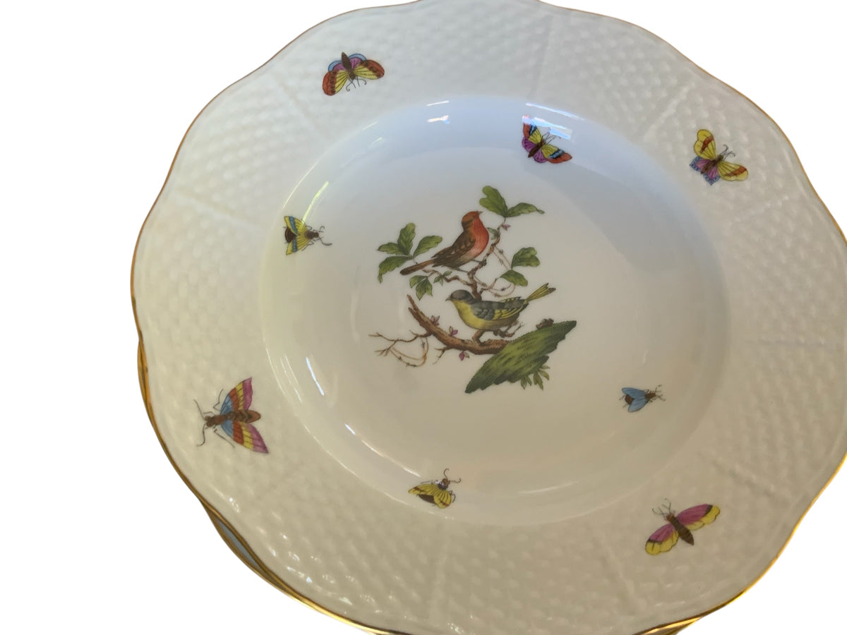 Herend Rothschild Bird Complete Set of 12 8" Soup Plate Porcelain 504/RO Made in Hungary