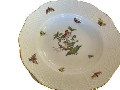 Herend Rothschild Bird Complete Set of 12 8" Soup Plate Porcelain 504/RO Made in Hungary